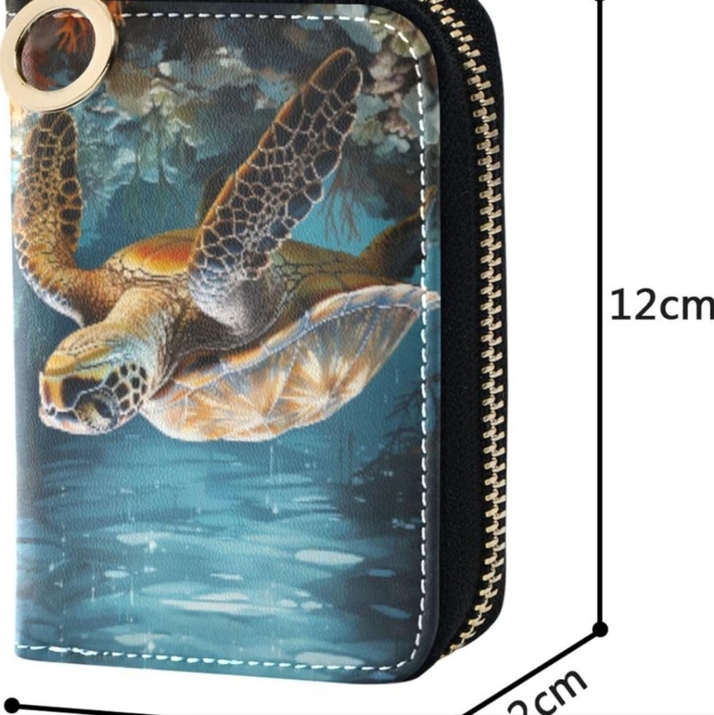 Sea Turtle Print Wallet with Zipper - Picture 2 of 7